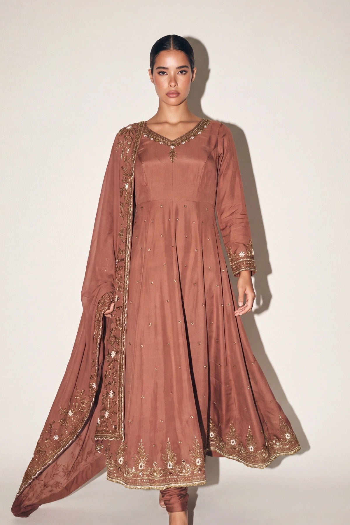 Rose Brown Anarkali Suit - Dorie Atelier