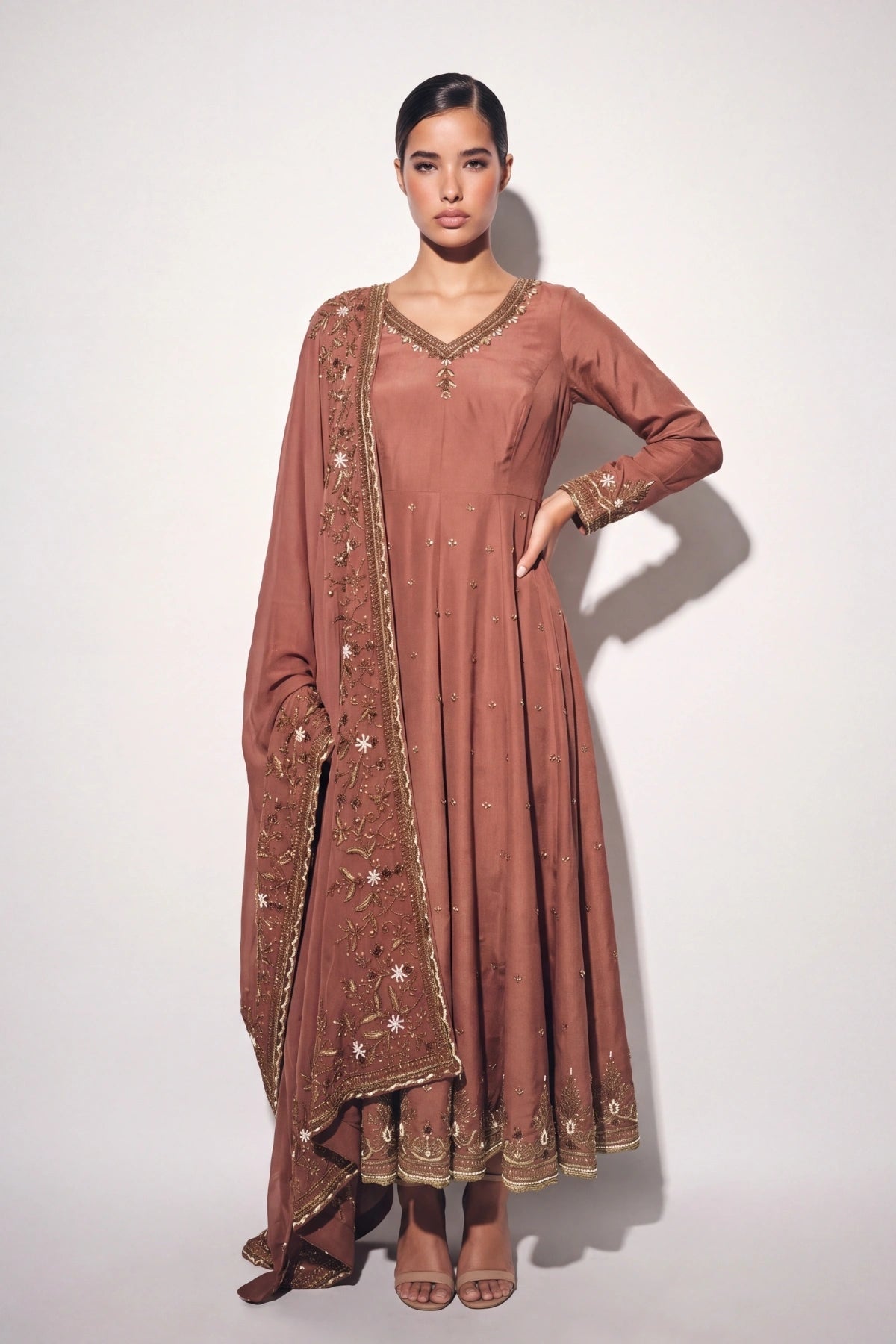 Rose Brown Anarkali Suit - Dorie Atelier