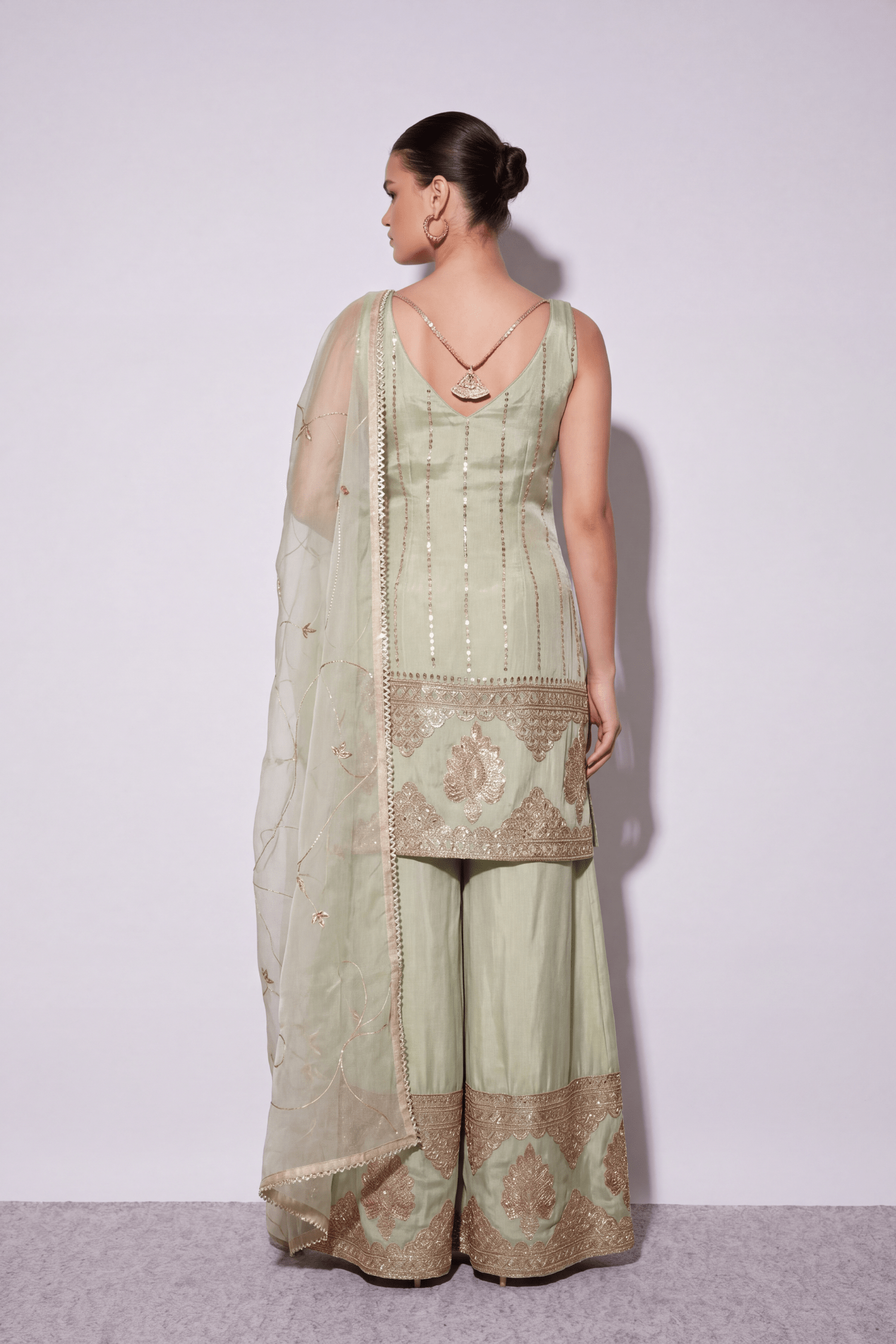 Sage Zari Sharara Set - Dorie Atelier