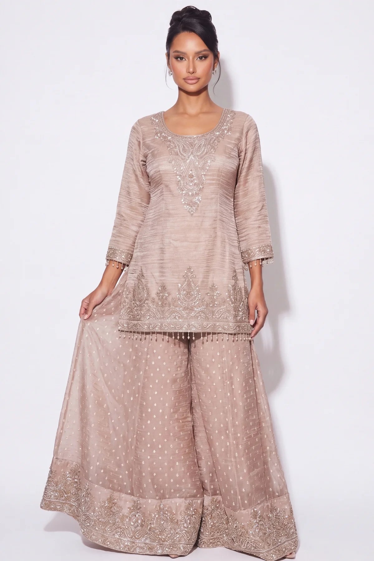Taupe Sharara Suit - Dorie Atelier