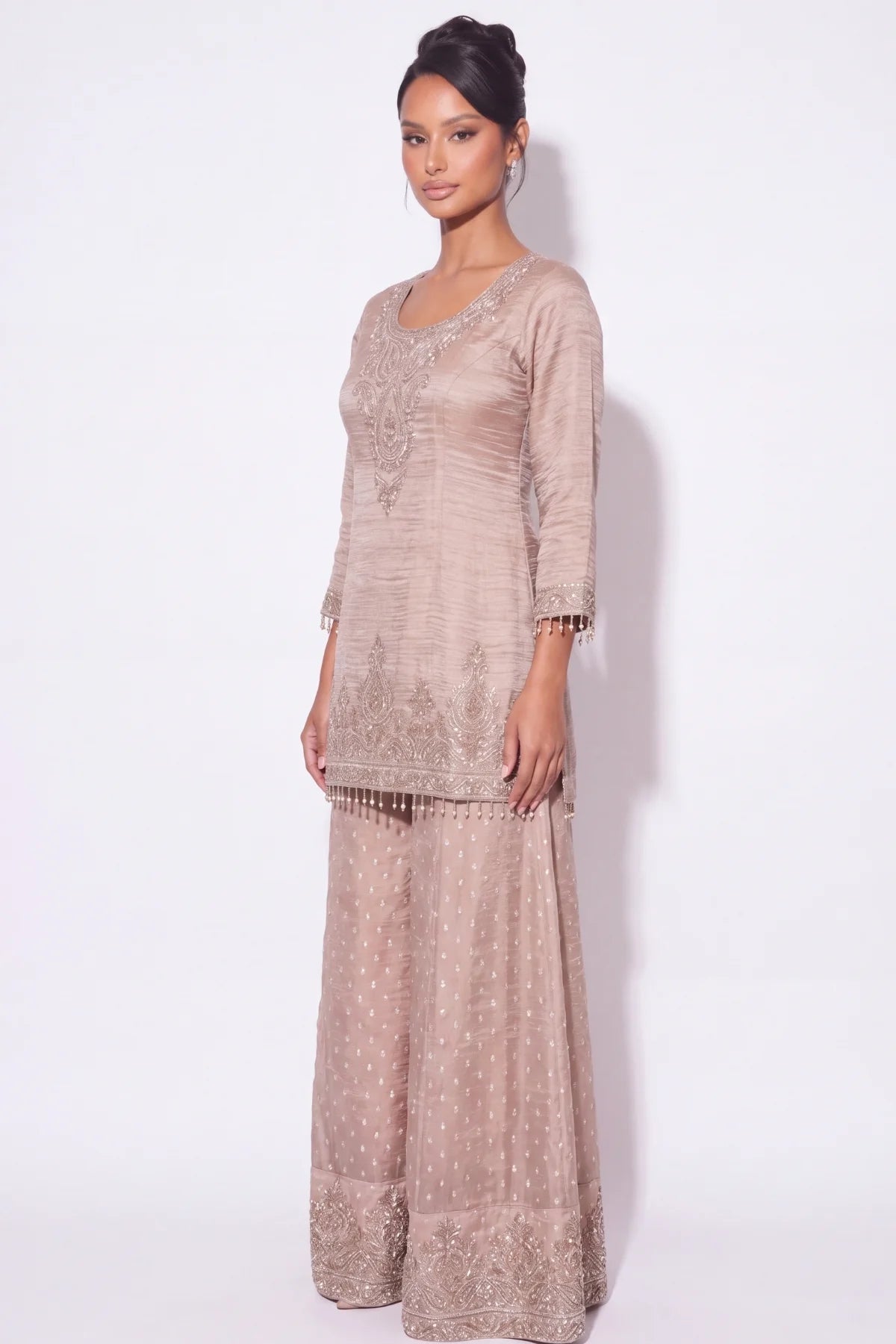 Taupe Sharara Suit - Dorie Atelier