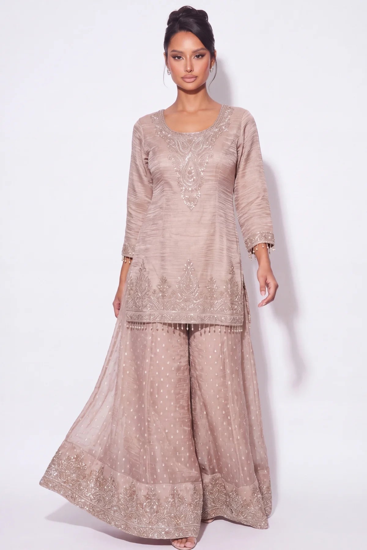 Taupe Sharara Suit - Dorie Atelier