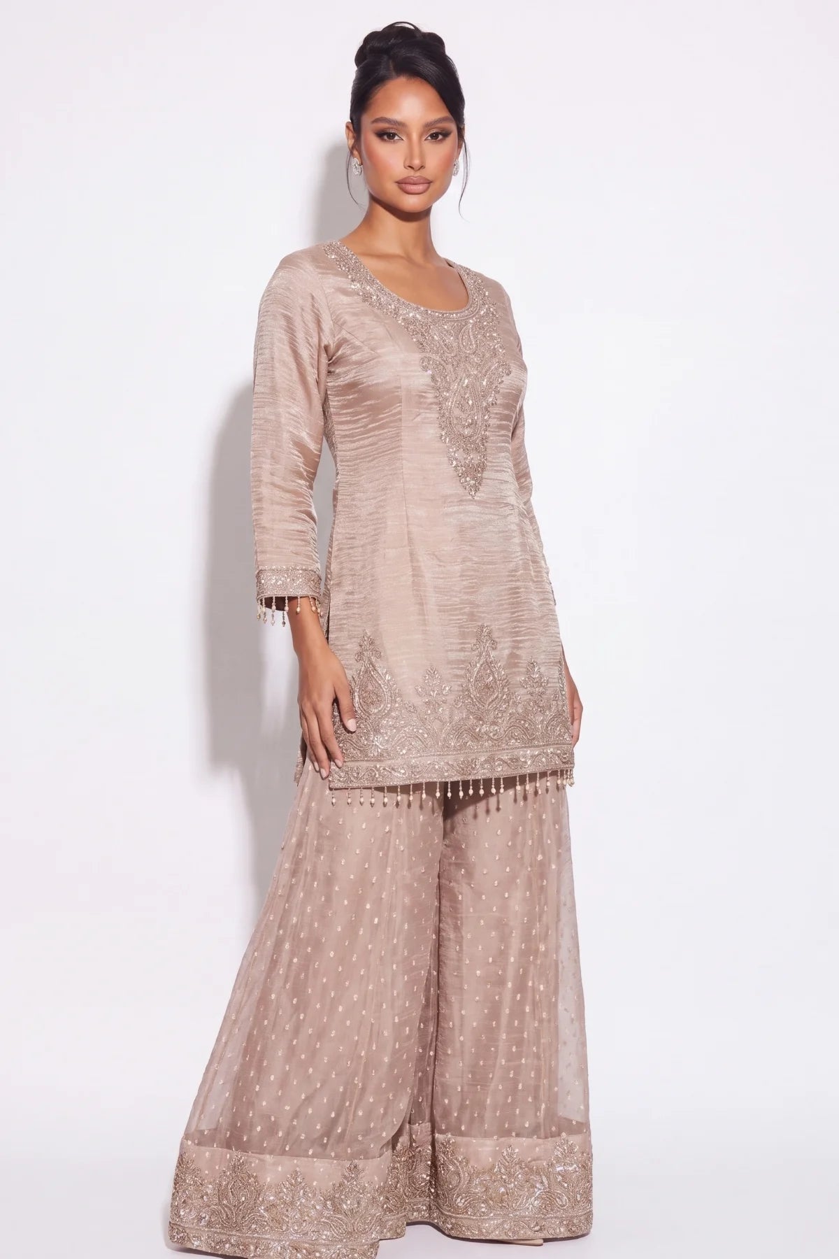 Taupe Sharara Suit - Dorie Atelier