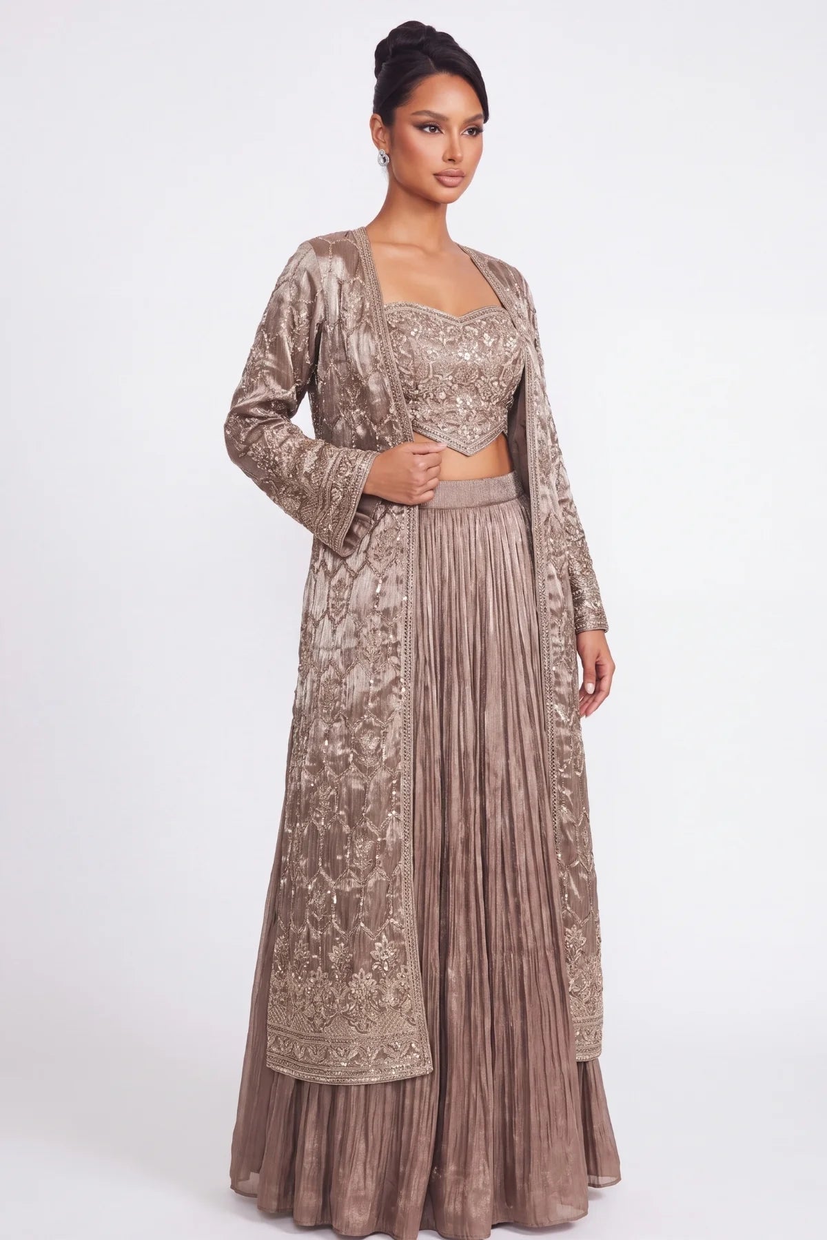 Truffe Long Jacket Lehenga Set - Dorie Atelier