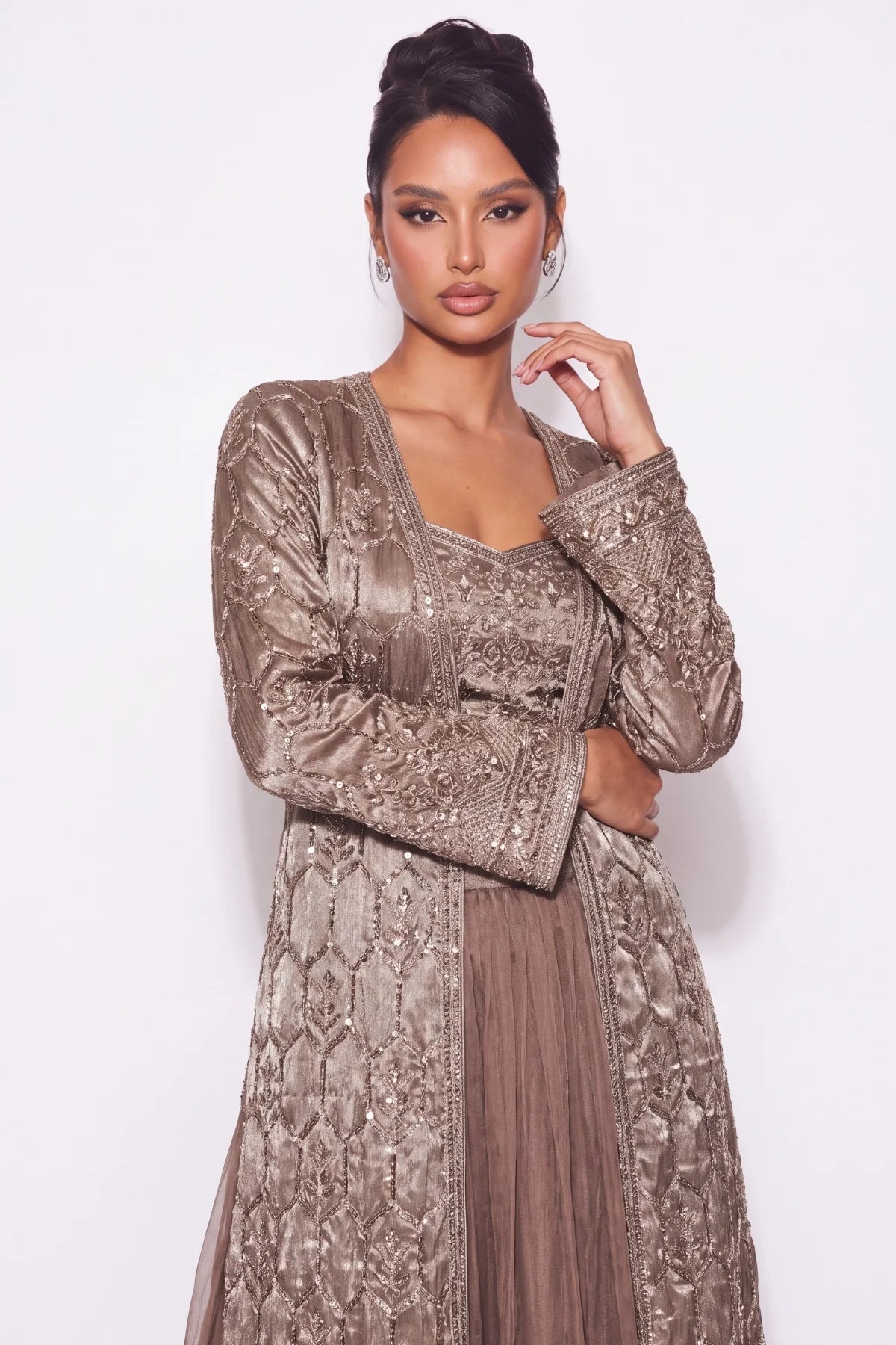 Truffe Long Jacket Lehenga Set - Dorie Atelier