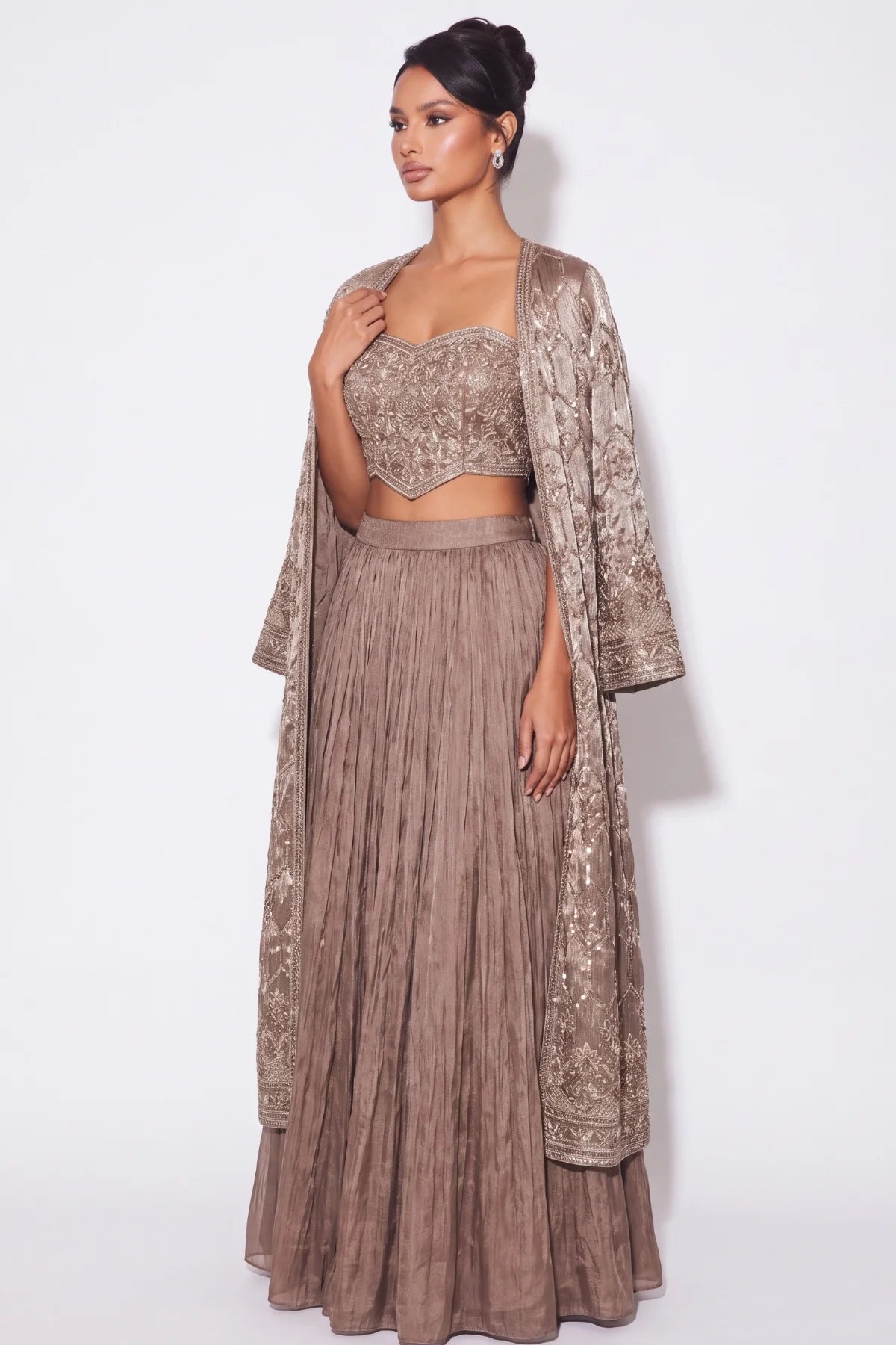 Truffe Long Jacket Lehenga Set - Dorie Atelier