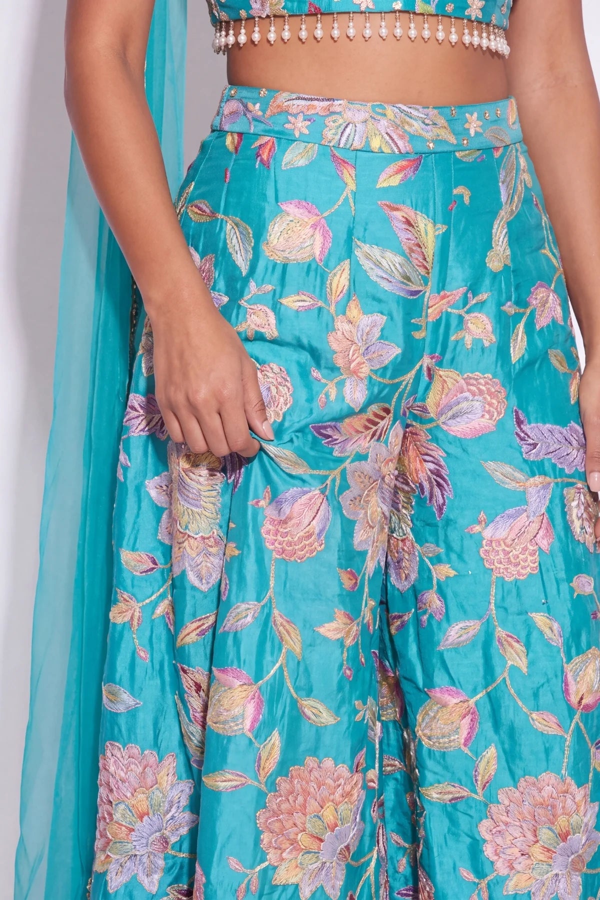 Turquoise Fleuri Palazzo Set - Dorie Atelier