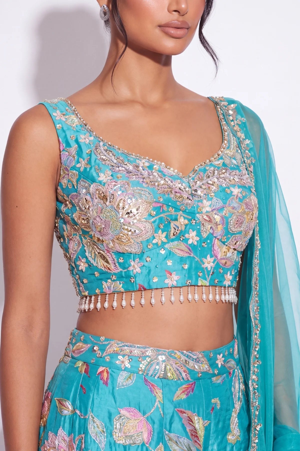 Turquoise Fleuri Palazzo Set - Dorie Atelier