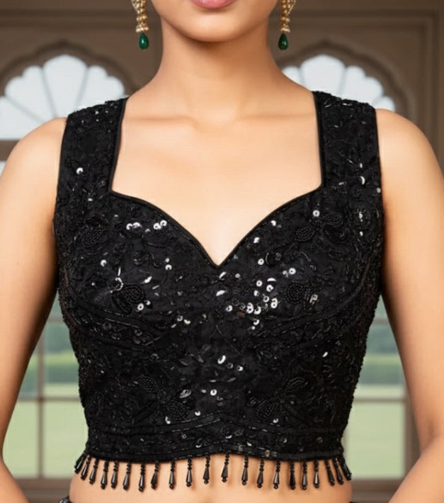 Black Floral Printed Lehenga
