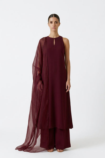 Wine Satin Kurta Palazzo Set